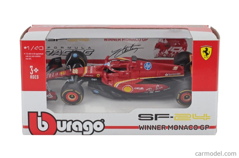 Bburago Ferrari F1 Sf-24 Team Scuderia Ferrari N16 Winner Monaco Gp 2024 Charles Leclerc 1:43 červeno-čierna