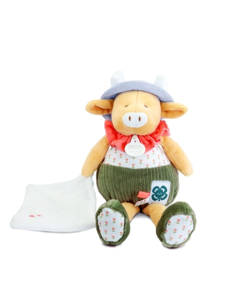 Doudou Dárková sada Plyšová kravička Aneth s dečkou zelená 28 cm