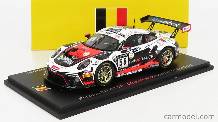 Spark-model Porsche 911 991-2 Gt3 Team Dinamic Motorsport N 56 24h Spa 2020 A.de Leener - M.o.pedersen - A.rizzoli - C.sbirrazzuoli 1:43 Bílá Červená Černá