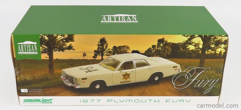 Greenlight Plymouth Fury Hazzard Police Hazzard County 1977 1:18 Bílá