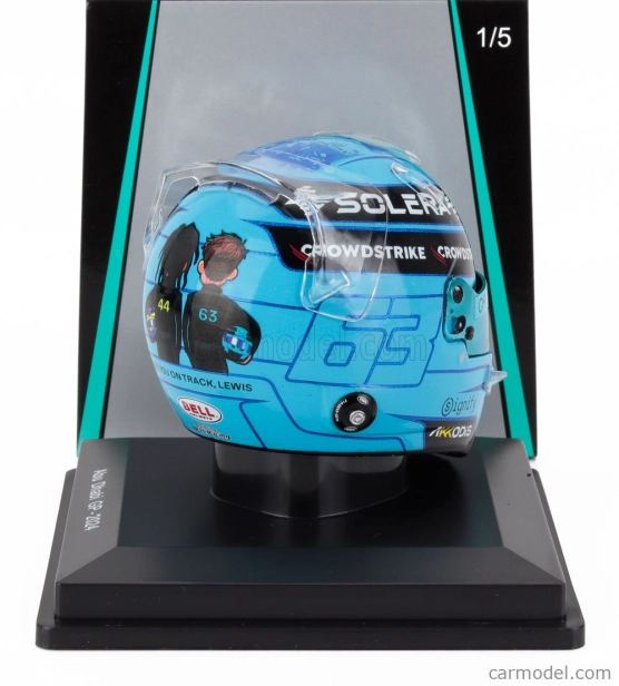 Spark-model prilby Bell Casco Helmet F1 George Russell F1 Team Mercedes Amg N 63 Abu Dhabi Gp 2024 - See You On Track , Lewis 1:5 Light Blue