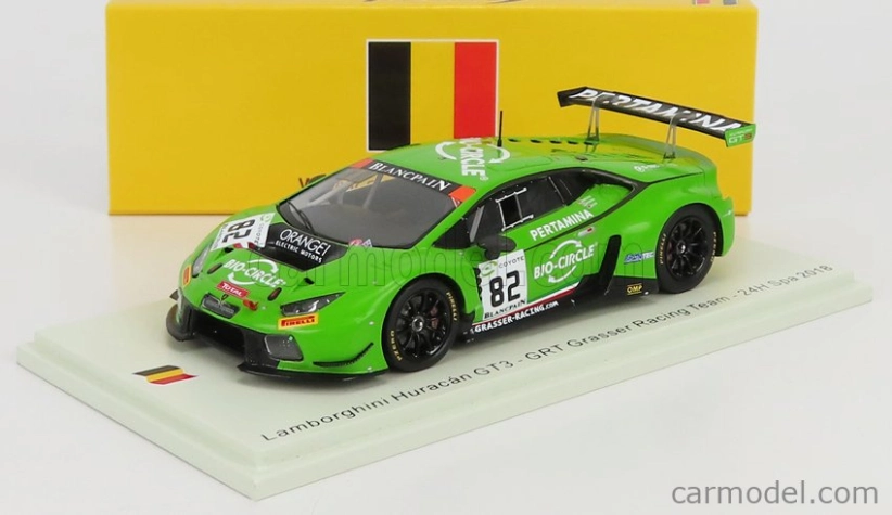Iskrový model Lamborghini Huracan Gt3 Team Grasser Racing N 82 24h Spa 2018 R.ineichen - P.keen - F.perera 1:43 Zelená