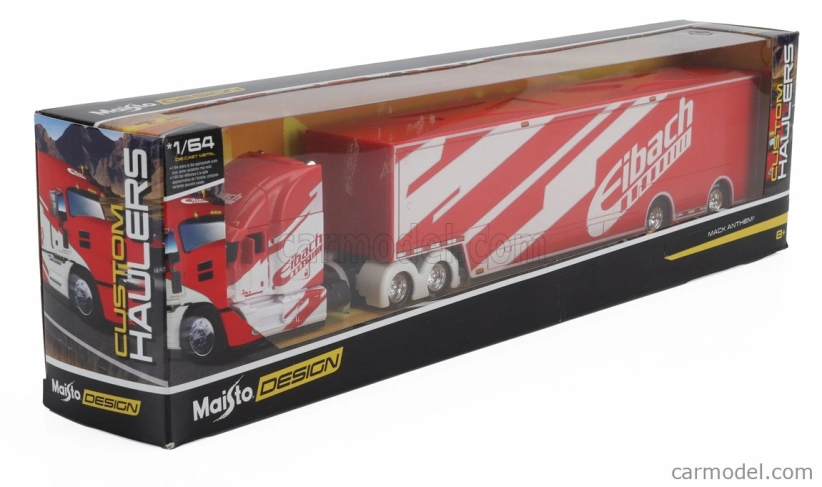 Maisto Mack Anthem Truck Eibach Car Transporter 2020 1:64 červená biela
