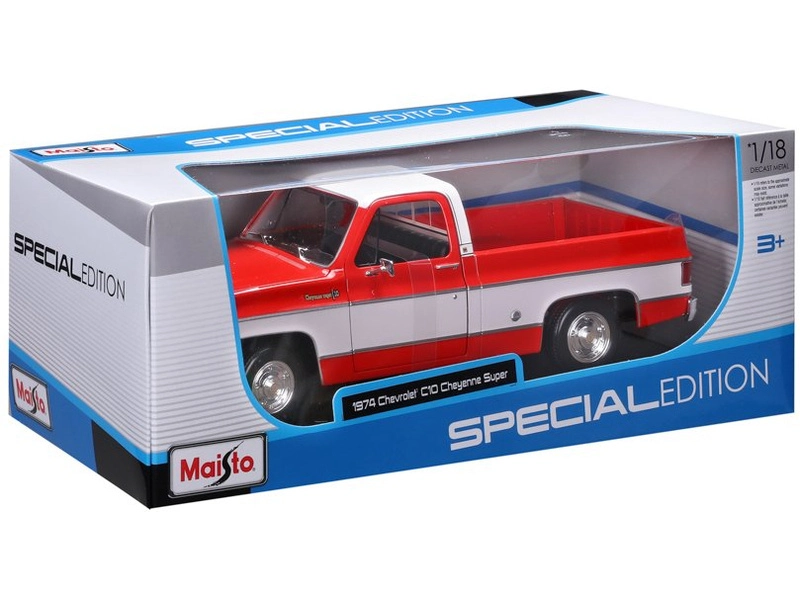 Maisto Chevrolet C10 Cheyenne Super 1:18 1974 červená a biela