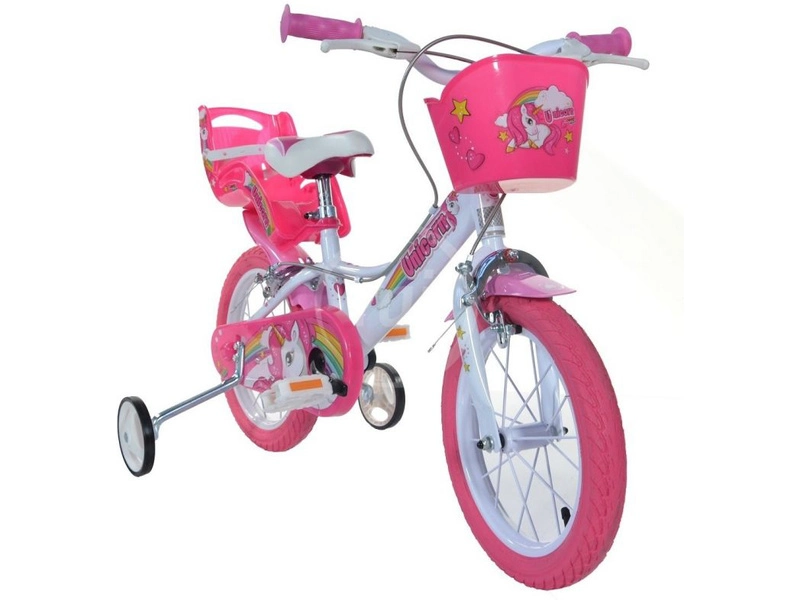 DINO Bikes - Detský 14" bicykel Unicorn so sedadlom