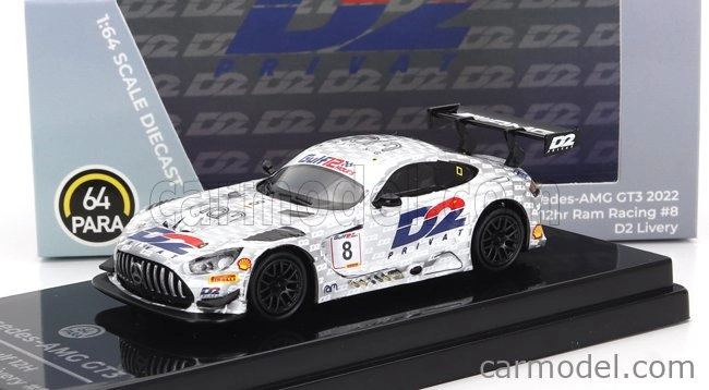 Paragon-models Mercedes benz Gt3 Amg Evo Team Ram Racing N 8 12h Gulf 2022 Mikael Grenier - Ian Loggie - Morgan Tillbrook 1:64 bielo strieborná