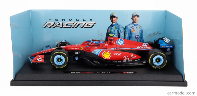 Bburago Ferrari F1  Sf-24 Team Scuderia Ferrari N 55 5th Miami Gp 2024 Carlos Sainz 1:18 Červená Černá Světle Modrá