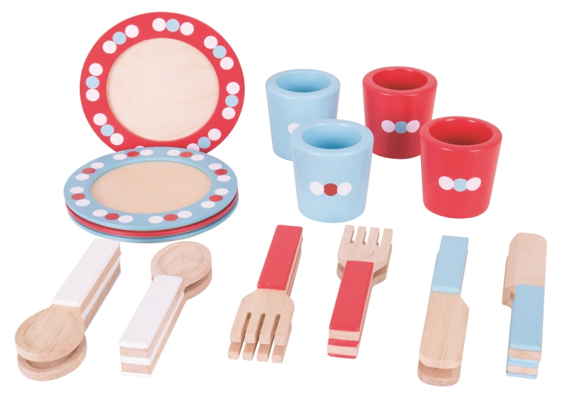 Bigjigs Toys Drevená jedálenská súprava s bodkami