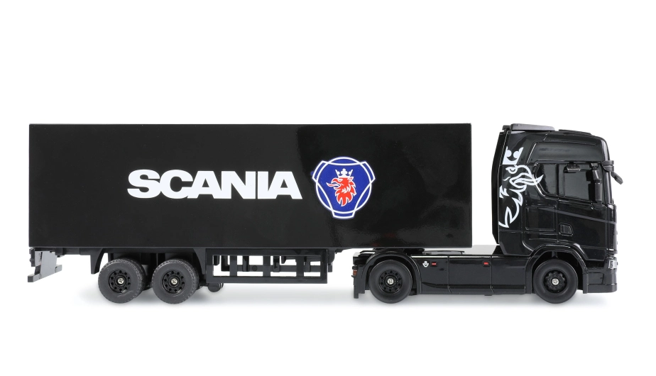 RC licencovaná Scania 730 S s návesom, GYRO, driftovacia, proporcionálny pohon 4x4, 1:64 RTR, čierna