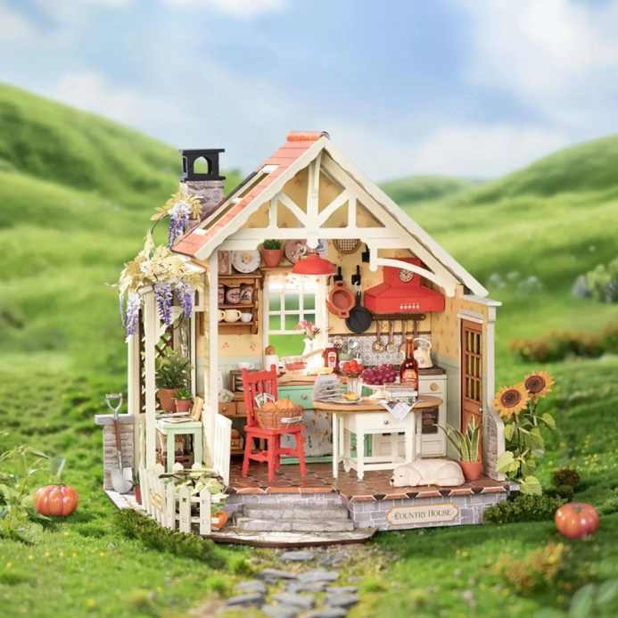 RoboTime 3D dřevěná skládačka Miniatura domečku Slunná venkovská kuchyně