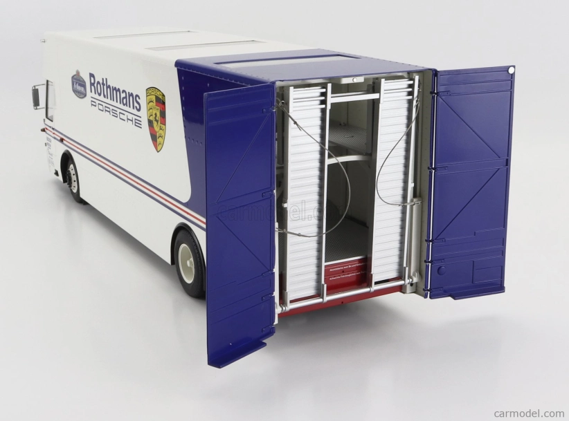 Schuco Mercedes benz O317 Truck Car Transporter Porsche Rothmans 1984 1:18 Bílá Modrá