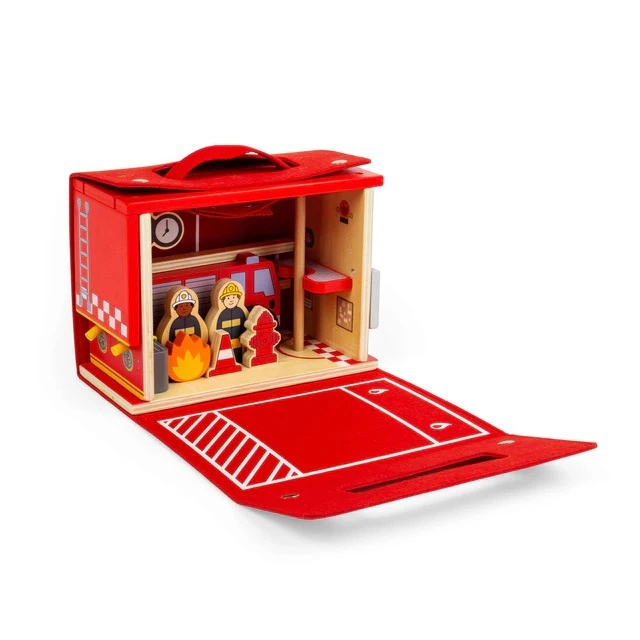 Bigjigs Toys Dřevěná hasičská stanice na cesty