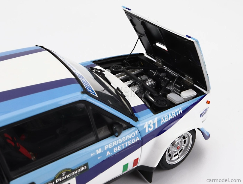 Kyosho Fiat 131 Abarth N 2 Winner Rally Piancavallo 1981 1:18, bílomodrá