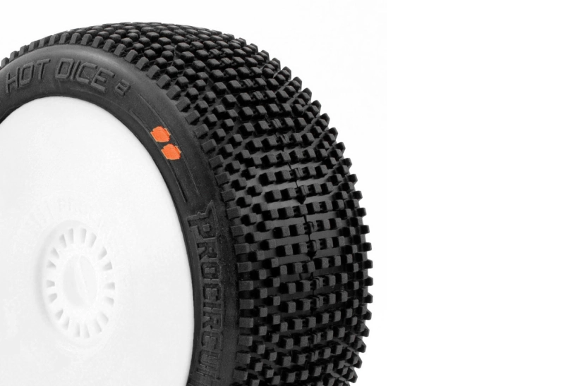 HOT DICES V2 BUGGY S3 (MEDIUM) lepené pneumatiky, biele disky, 2 ks.