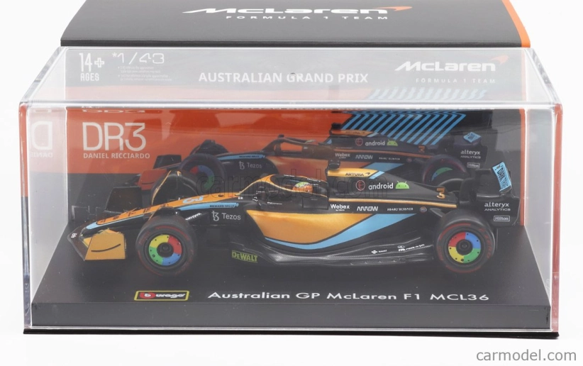 Bburago Mclaren F1 Mcl36 Mercedes Team Mclaren N 3 1:43, oranžová