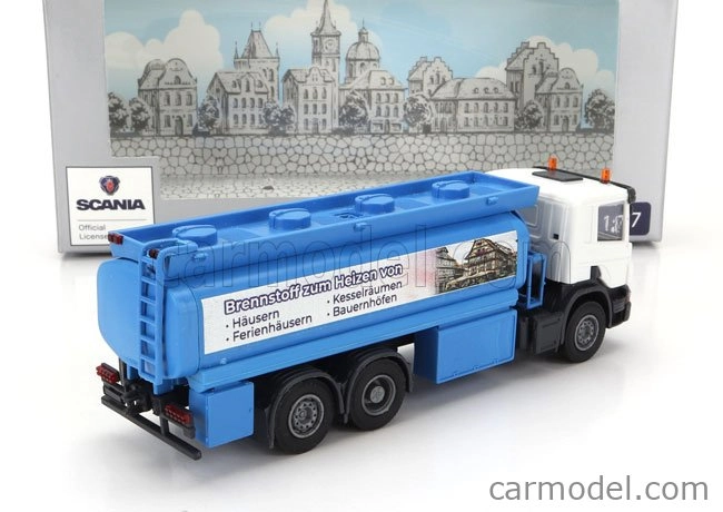 Brekina plast Scania P124.860 Tanker Truck Brennstoff Heizen Von 3-assi 1988 1:87 Modrá biela