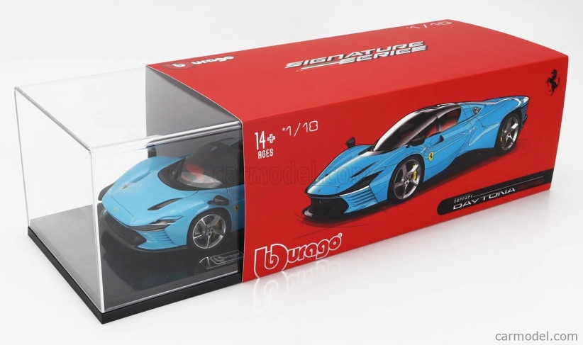 Bburago Ferrari Daytona Sp3 Closed Roof 2022 - Con Vetrina - With Showcase - Exclusive Carmodel 1:18 Střední Modrá