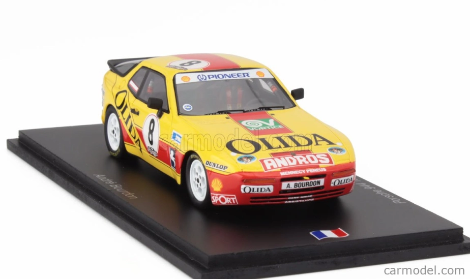 Spark-model Porsche 944 Turbo N 8 Cup Champion France 1988 Andre Bourdon 1:43 Žlutá Červená