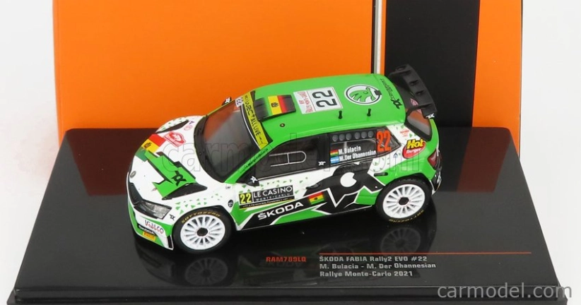 Ixo-models Škoda Fabia Rally2 Evo N 22 Rally Montecarlo 2021 M.wilkison - M.der Ohannesian 1:43 Biela Zelená Čierna