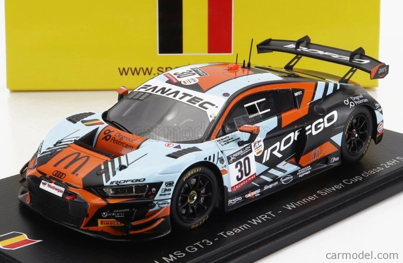Spark-model Audi R8 Lms Gt3 Team Wrt N 30 Winner Silver Cup Class 24h Spa 2022 J.b.simmenauer - B.goethe - T.neubauer 1:43 Bílá Oranžová Černá