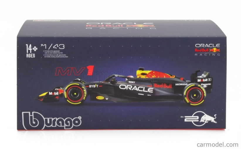 Bburago Red bull F1  Rb20 Team Oracle Red Bull Racing N 1 World Champion Season 2024 Max Verstappen - With Pilot And Showcase 1:43 Modrá Žlutá Červená