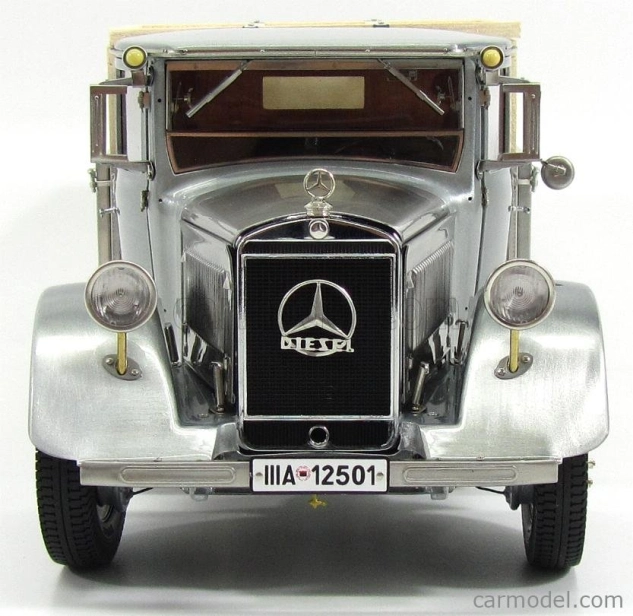 Cmc Mercedes Benz Lo2750 plošinový nákladný automobil s dreveným boxom Car Transporter 1936 1:18 sivé drevo