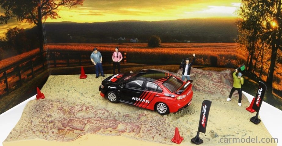 Bm-creations Mitsubishi Diorama Mud Rally Country Side Lancer Evo X Advan + Accessories 1:64 Černá Červená