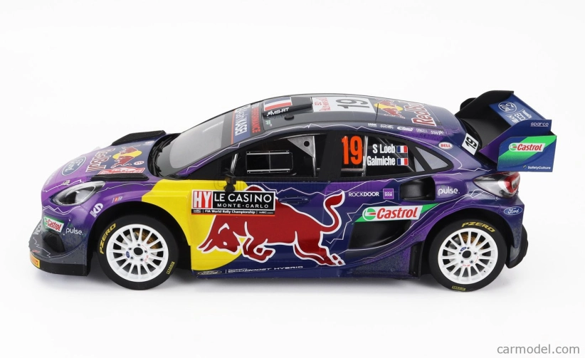 Truescale Ford england Puma Rally1 Red Bull Team Ford World Rally M-sport N 19 Winner Rally Montecarlo 2022 S.loeb - I.galmiche 1:18 Purple Yellow Black