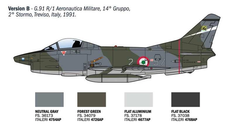 Italeri Fiat G91r Military Airplane 1967 - Aereonautica Militare Italiana - Italian Air Force 1:48 /