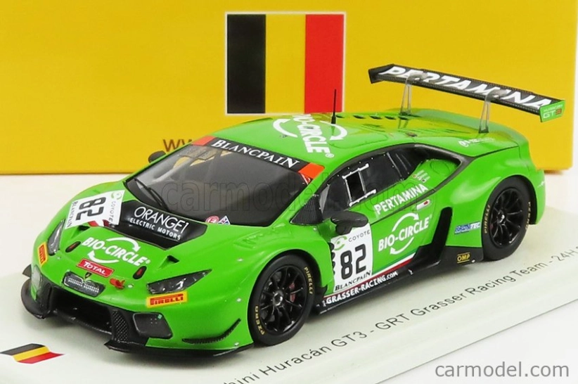Iskrový model Lamborghini Huracan Gt3 Team Grasser Racing N 82 24h Spa 2018 R.ineichen - P.keen - F.perera 1:43 Zelená