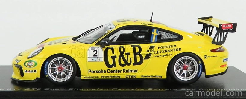Spark-model Porsche 911 991 Gt3 Cup N 2 Champion Porsche Carrera Cup Scandinavia 2018 L.sundahl 1:43 Žltá