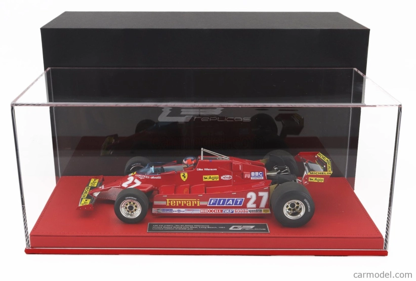 Gp-replicas Ferrari F1  126cx Comprex Turbo N 27 Usa Ovest Long Beach Gp (with Pilot Figure) 1981 G.villeneuve - Con Vetrina - With Showcase 1:18 Red