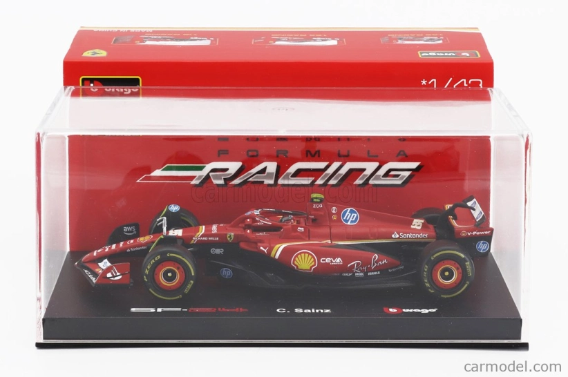 Bburago Ferrari F1 Sf-24 Team Scuderia Ferrari N 55 5th Emilia Romagna Imola Gp 2024 Carlos Sainz – With Pilot And Showcase 1:43 červená čierna