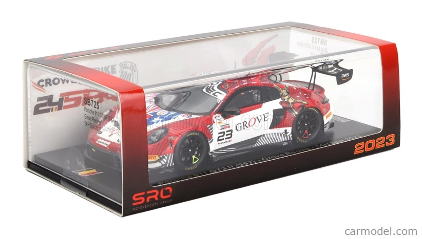 Spark-model Porsche 911 992 Gt3 R Team Grove Racing N 23 24h Spa 2023 S.grove - B.grove - A.de Pasquale - E.bamber 1:43 Červená Biela