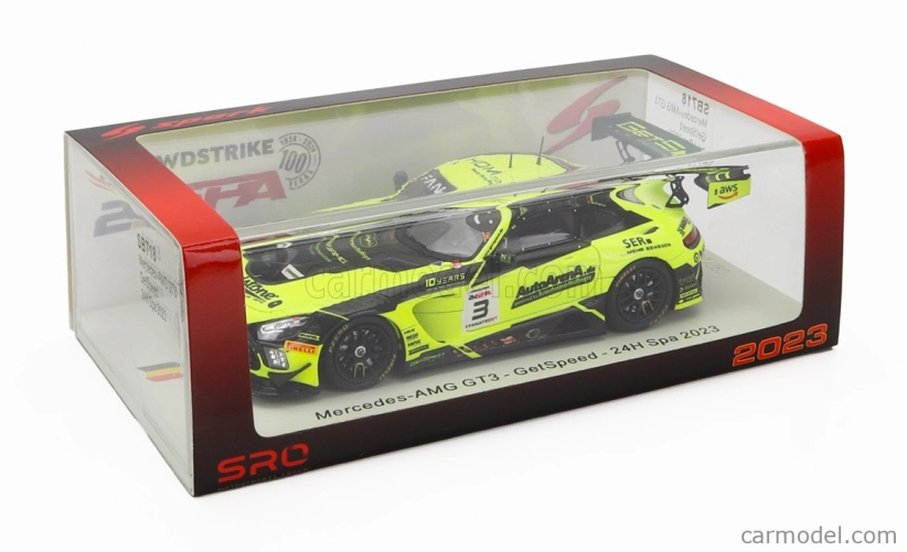 Spark-model Mercedes benz Amg Gt3 Team Getspeed N 3 24h Spa 2023 F.scholze - K.heyer - P.assenheimer - A.peroni 1:43 Yellow Black