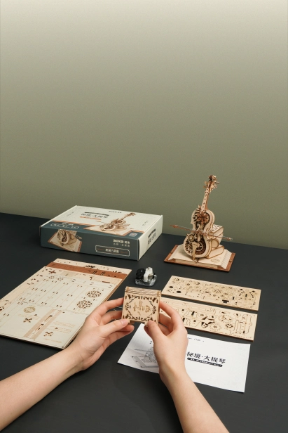 RoboTime 3D dřevěné mechanické puzzle Kouzelné violoncello - poškozený obal