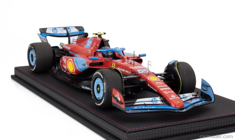 Bbr-models Ferrari F1 Sf-24 Team Scuderia Ferrari N 55 5th Miami Gp 2024 Carlos Sainz - Con Vetrina - With Showcase 1:18 Červená Světle Modrá