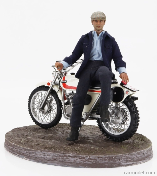 Clc-models Ossa 250 Ae73 Enduro 1973 With Terence Hill Small Action Figure - From Movie - Altrimenti Ci Arrabbiamo - Tv Series - Motorcycle 1:12 White