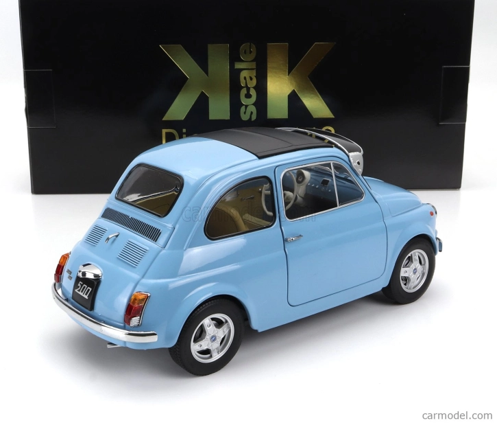 Fiat 500 F Custom s diskami Abarth 1968 v mierke 1:12 svetlo modrá