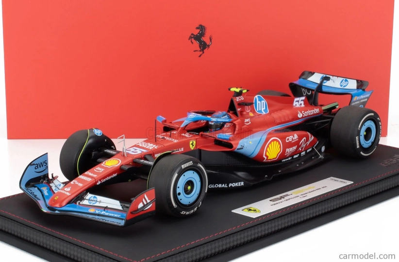 Bbr-models Ferrari F1 Sf-24 Team Scuderia Ferrari N 55 5th Miami Gp 2024 Carlos Sainz - Con Vetrina - With Showcase 1:18 Červená Světle Modrá