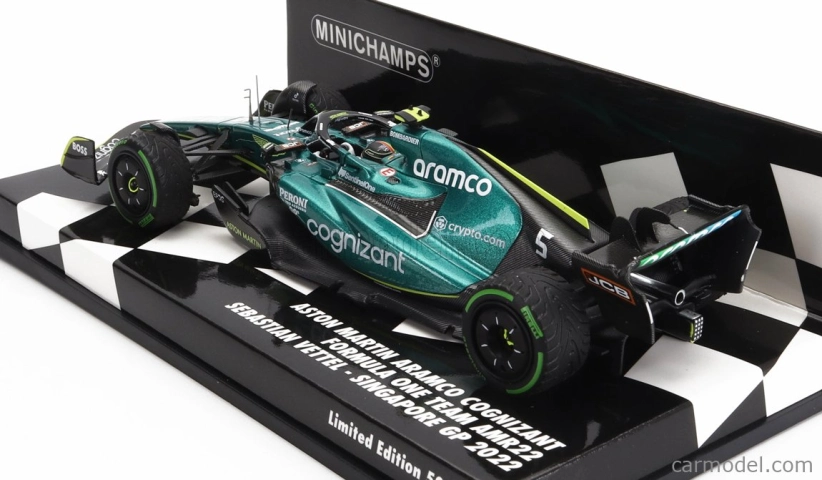 Minichamps Aston martin F1 Amr22 Team Aramco Cognizart N 5 8th Singapore GP 2022 Sebastian Vettel 1:43 Zelená čierna