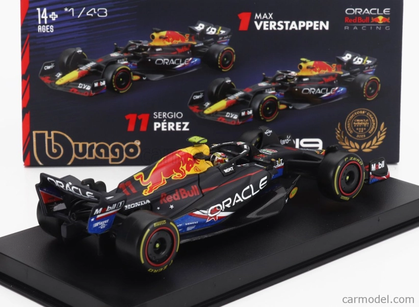 Bburago Red bull F1  Rb19 Team Oracle Red Bull Racing N 11 4th Austin Usa Gp 2023 Sergio Perez - With Pilot And Showcase 1:43 Matt Blue
