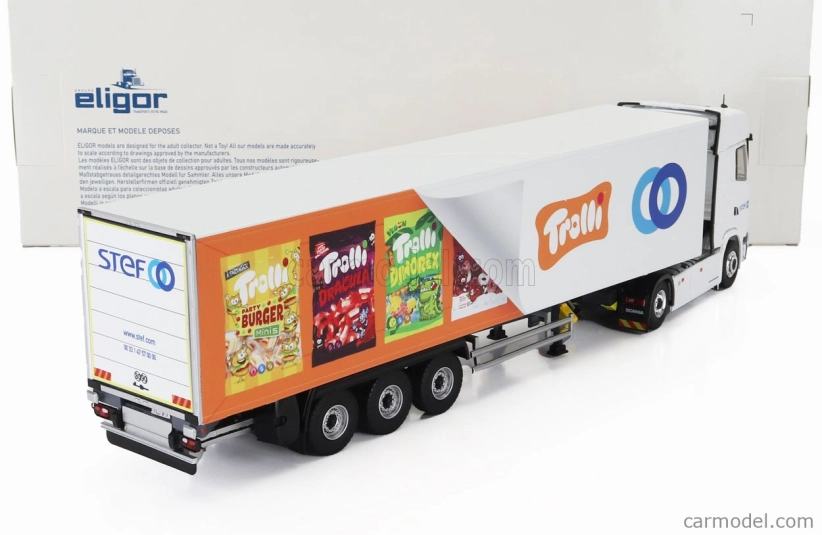 Eligor Scania S770 V8 Truck Semi-frigo Trolli Transports 2020 1:43 Biela oranžová