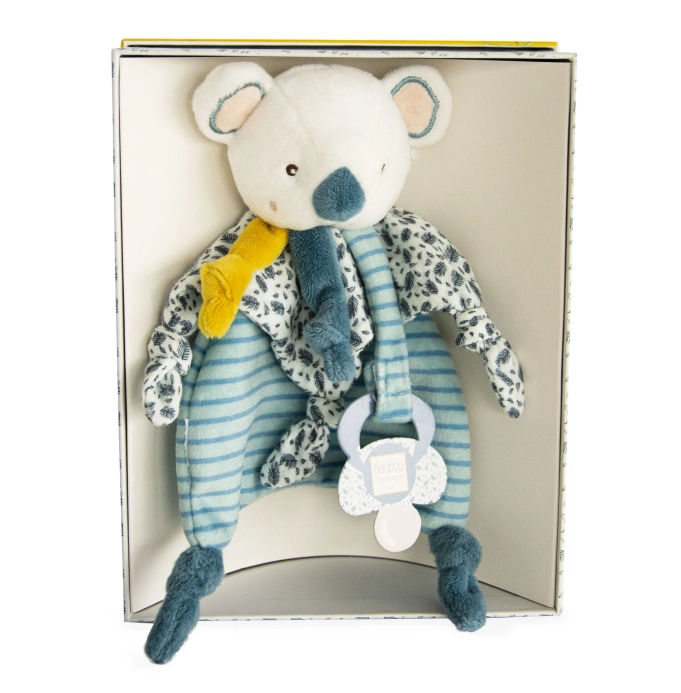 Doudou Darčeková sada – Hračka s úchytom na cumlík koala Yoca 20 cm – poškodený obal