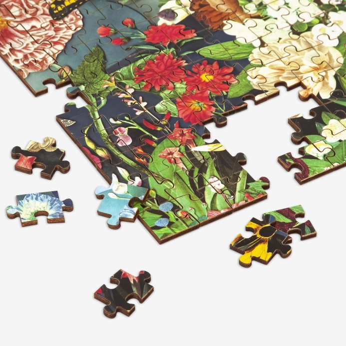 Galison Drevené puzzle Záhrada motýľov, 144 dielikov – poškodené balenie