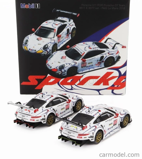 Spark-model Porsche Set 2x 911 991 Rsr Team Porsche Gt N 911 Winner Gtlm Class Petit Le Mans 2018 P.pilet - N.tandy - F.makowiecki + N 912 2nd Gtlm-class Petit Le Mans 2018 E.bamber - L.vanthoor - M.jaminet 1:64 Bílá