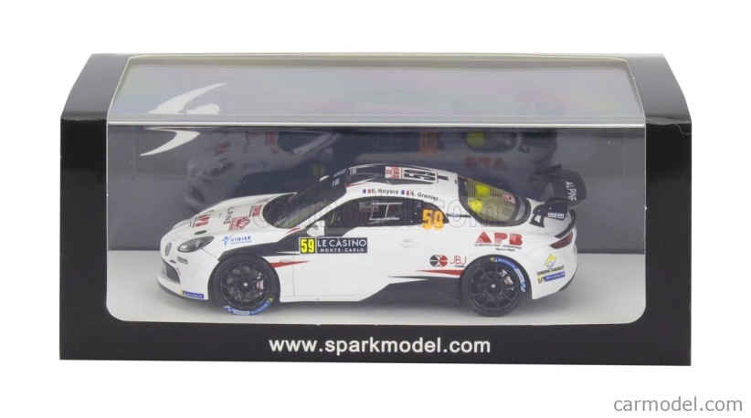 Spark-model Renault Alpine A110 Rgt Team Chazel Technologies Course N 59 2nd Rgt Rally Montecarlo 2024 Eric Royere - Alexis Grenier 1:43 White Black