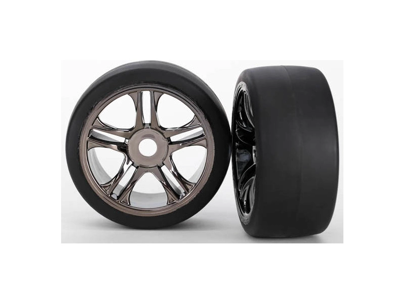 Traxxas koleso, disk Split-Spoke čierny chróm, pneu slick S1 (2) (zadný)