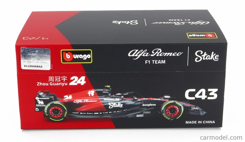 Bburago Alfa romeo F1 C43 Team Stake N 24 Season 2023 Guanyu Zhou 1:43, černá