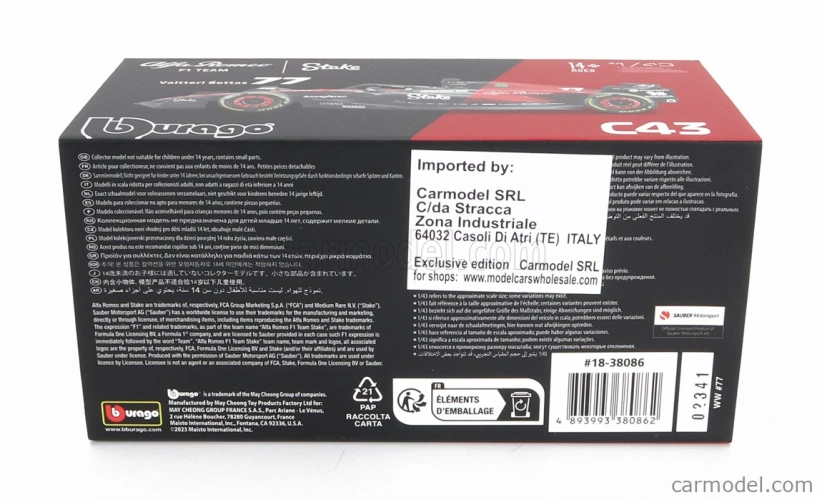 Bburago Alfa romeo F1 C43 Team Stake N 77 Season 2023 Valtteri Bottas 1:43, černá